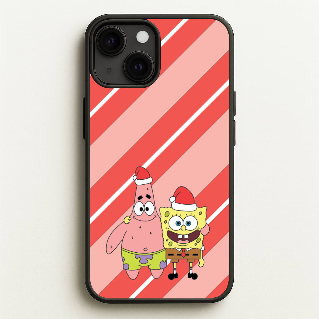 Cartoon Sponge And Starfish Christmas Hats iPhone 13 Mini Case