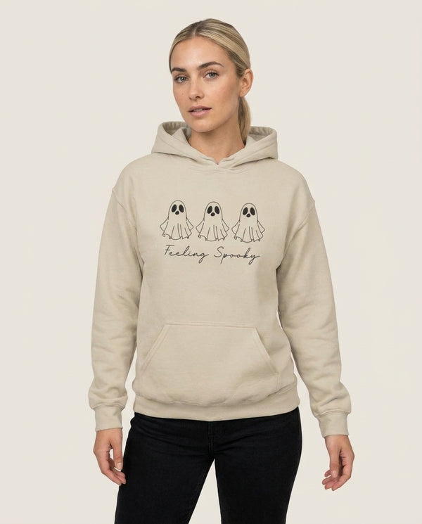 Feeling Spooky Ghosts Hoodie — Sand Front, worn