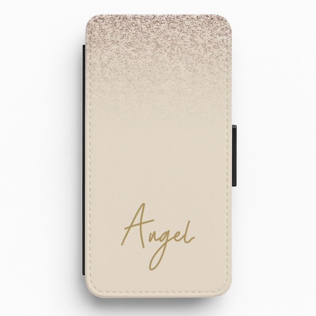 Peach Glitter Personalised Name Flip / Wallet Phone Case