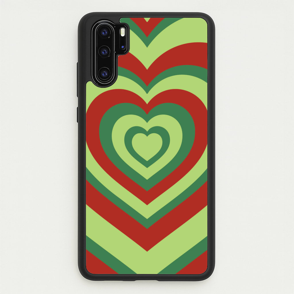 Red And Green Trippy Heart Christmas Pattern Huawei P30 Pro Case