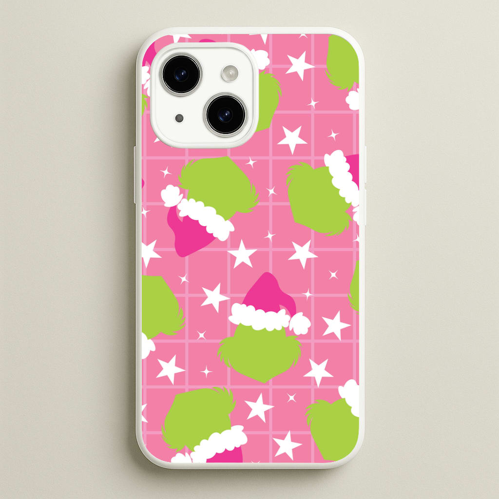 Pink Green Creature Xmas Pattern iPhone 15 Plus Case