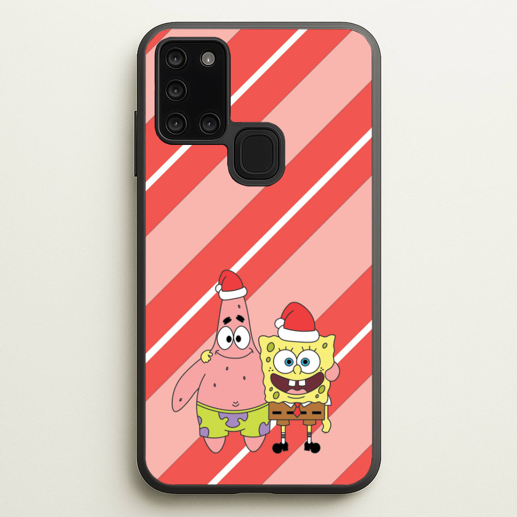 Cartoon Sponge And Starfish Christmas Hats Galaxy A21s Case