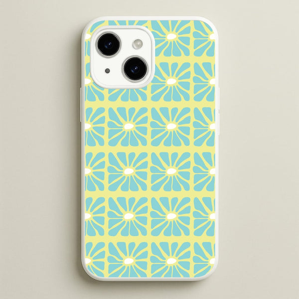 Square Abstract Flowers Blue iPhone 15 Case