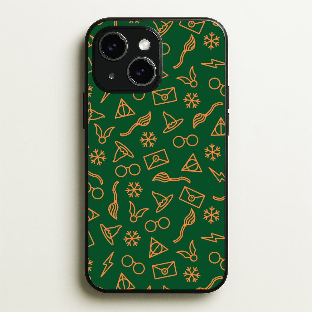 Christmas Wizard Icons Pattern iPhone 15 Case