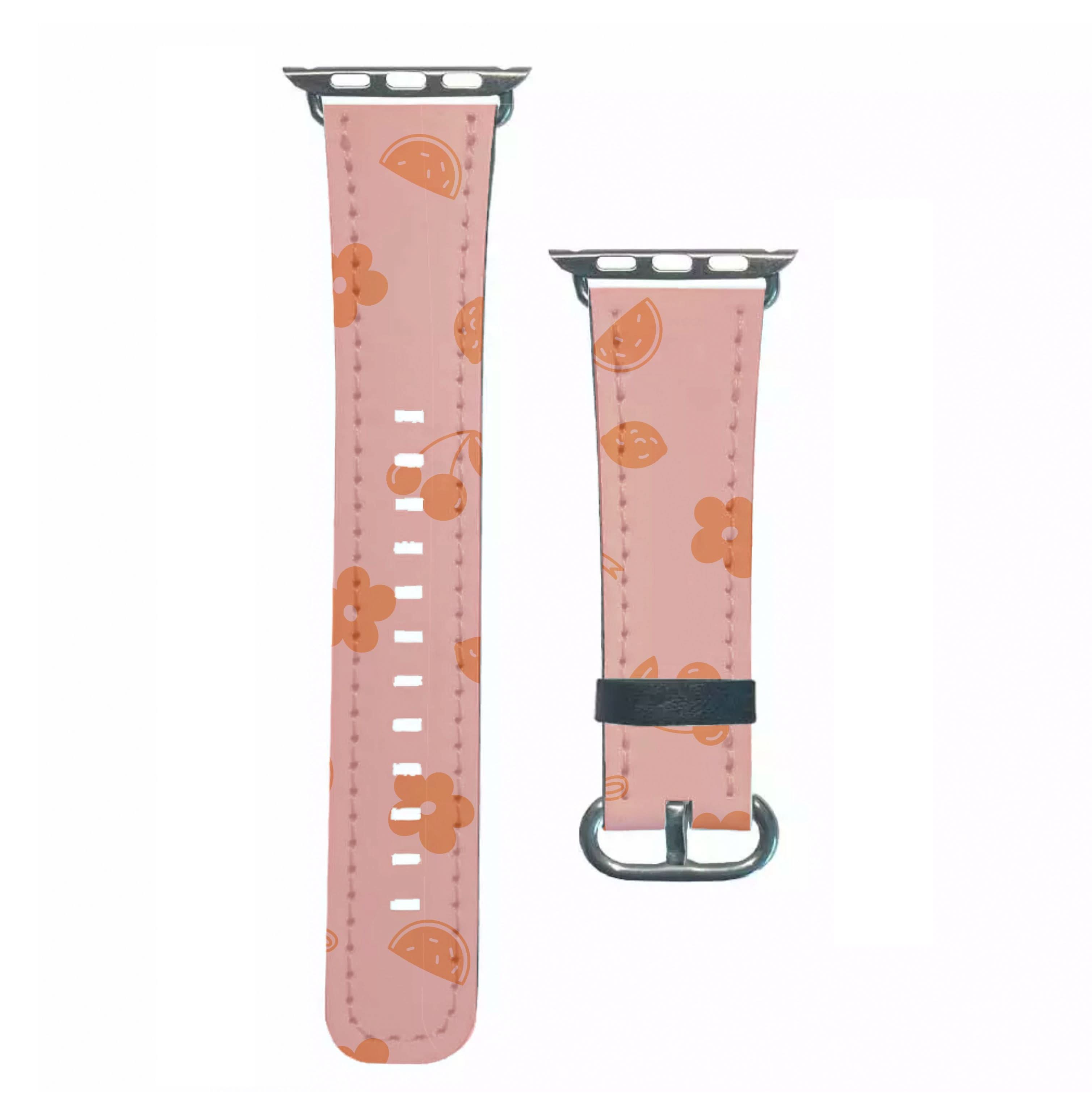 Coquette Orange Cherries Pattern Apple Watch Strap