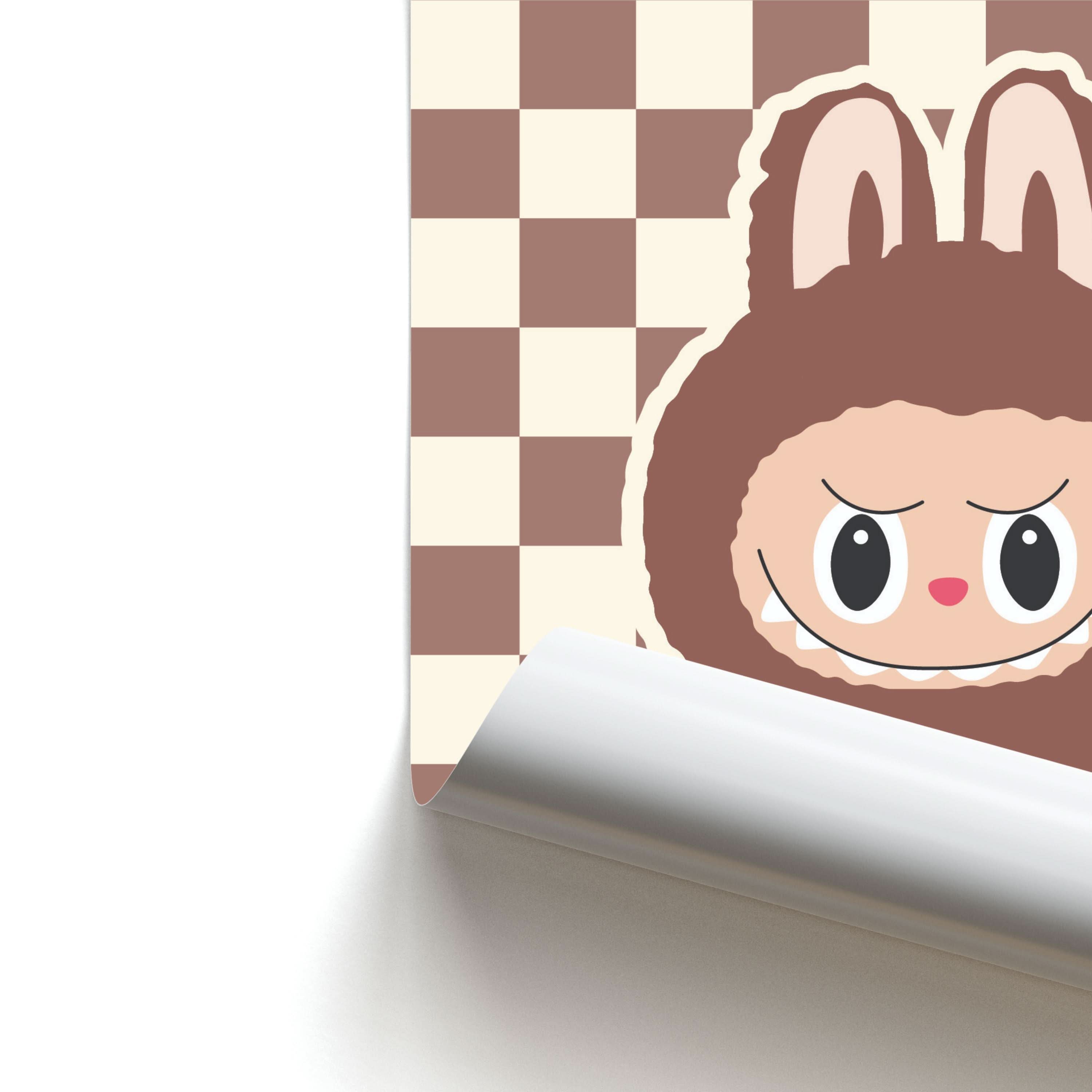 Checkered Cute Brown Monster Poster