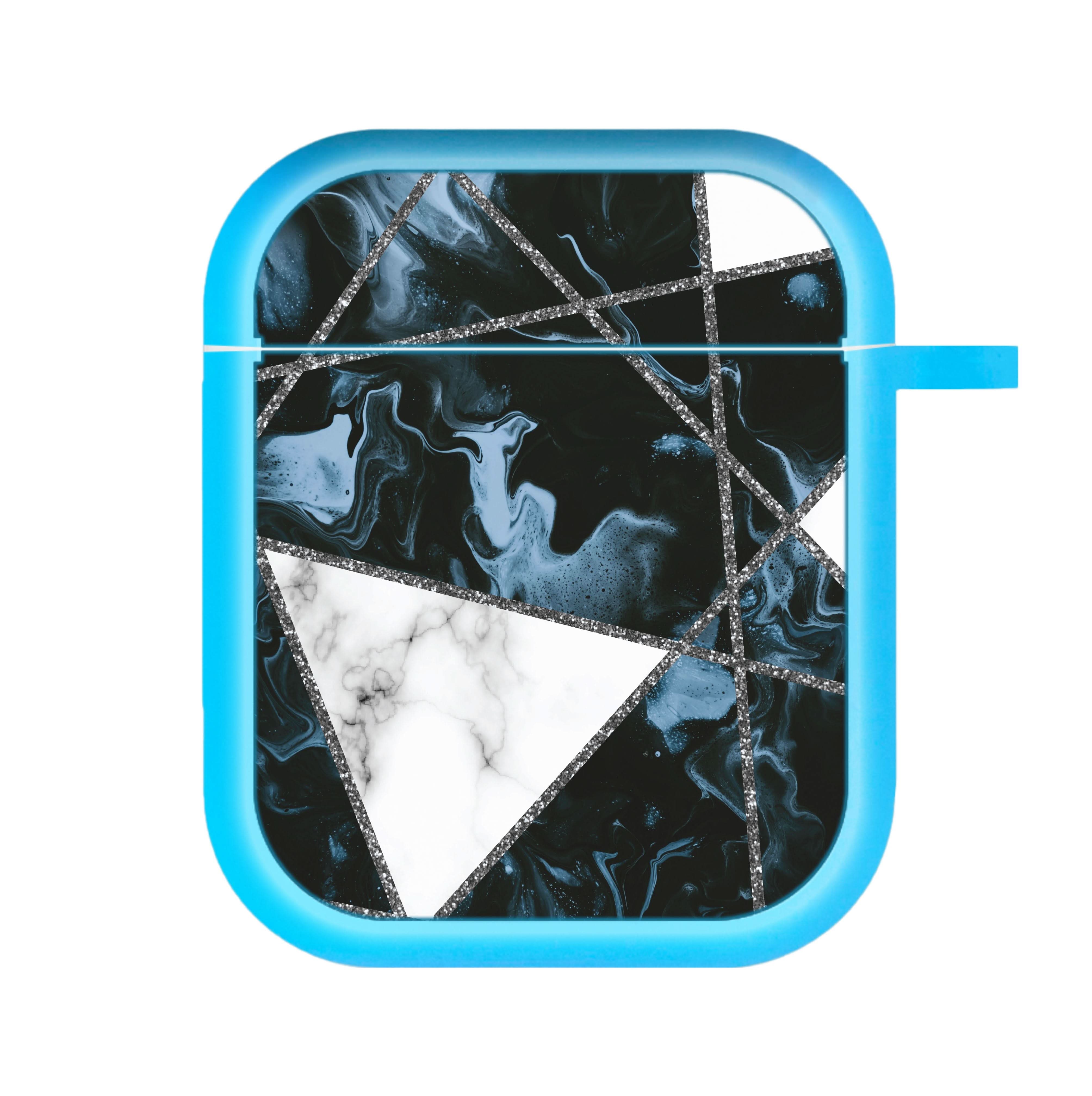 Dark Blue Marble And Silver Collage AirPods Case