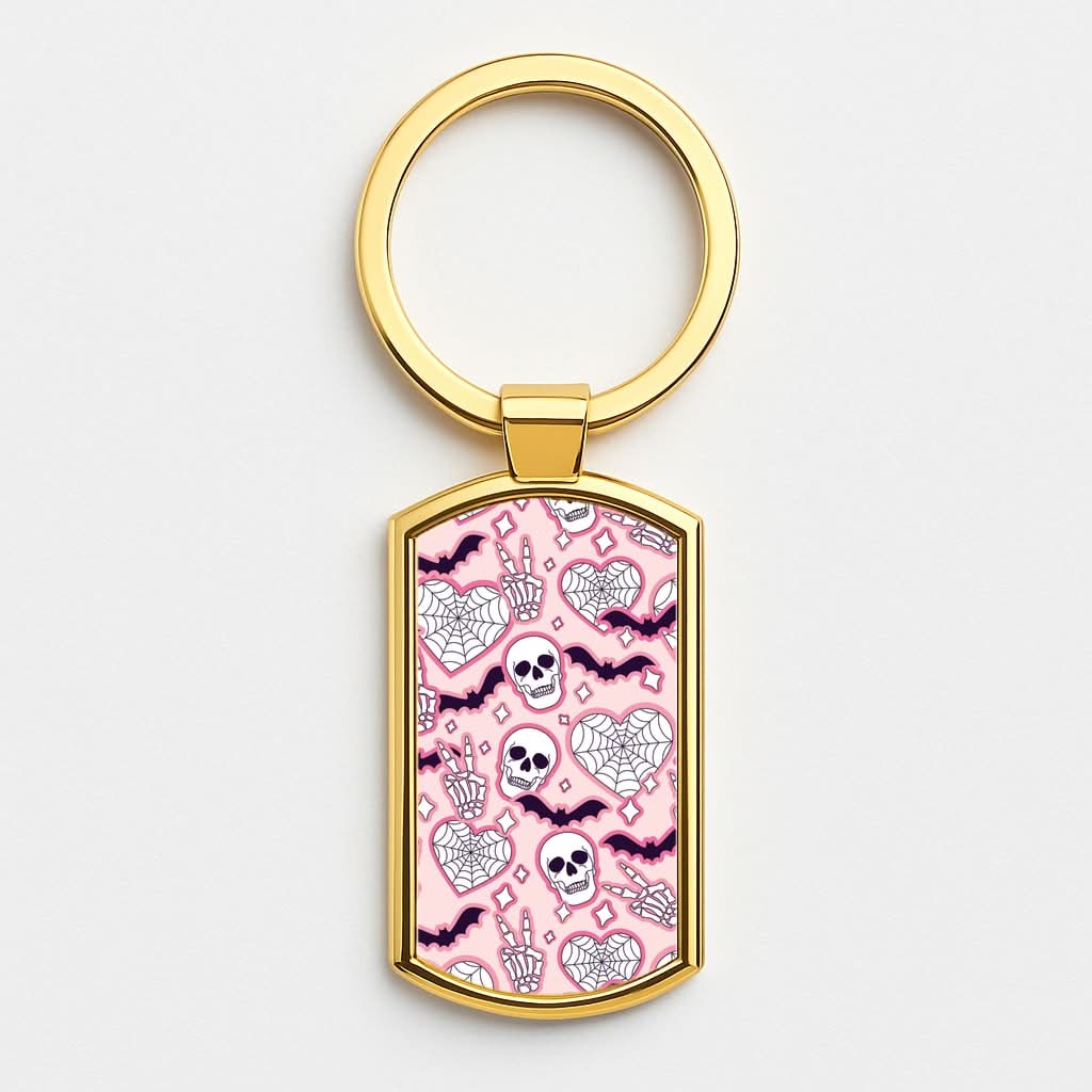 Cute Halloween Stickers Pattern Gold Keyring