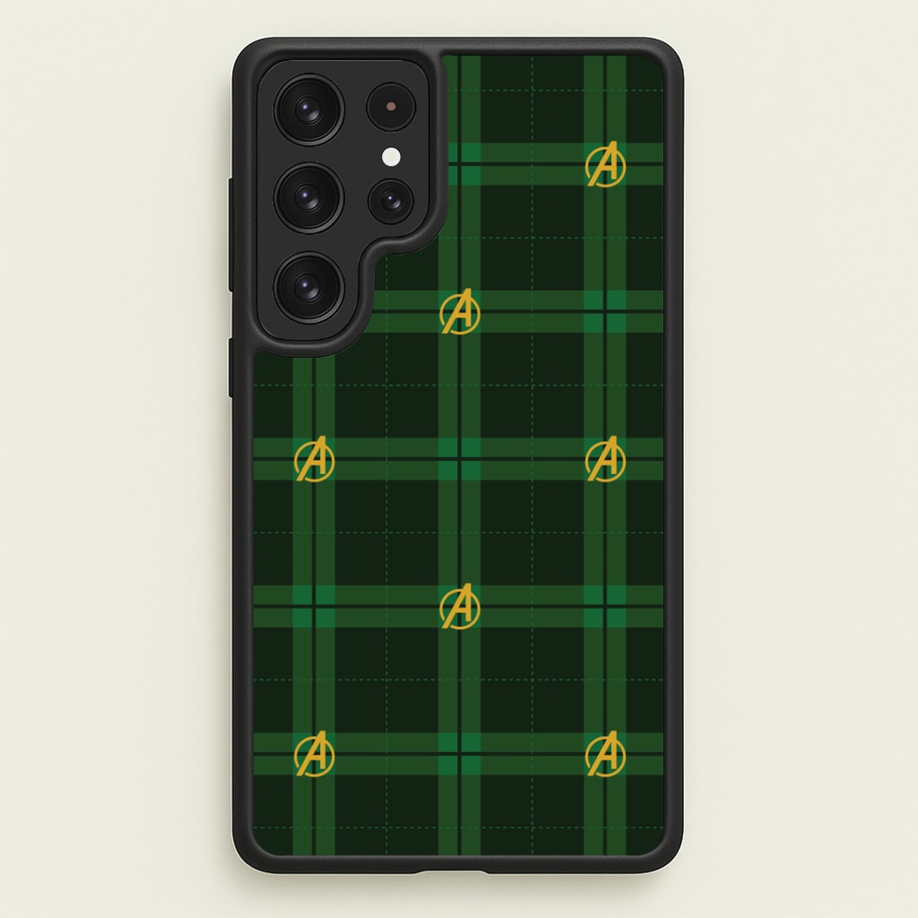 Superhero Team Green Tartan Pattern Galaxy S22 Ultra Case