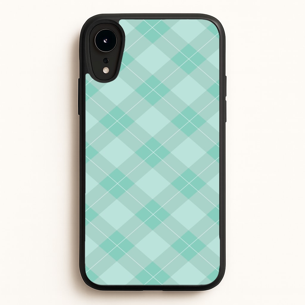 Light Cyan Tartan Christmas Pattern iPhone XR Case