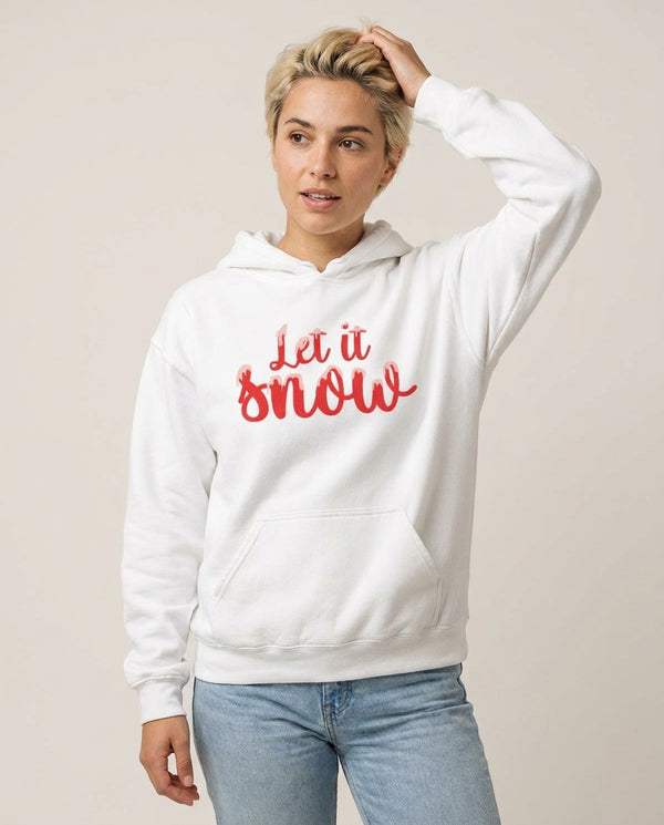 Let It Snow Snowflakes Hoodie — White Front, worn