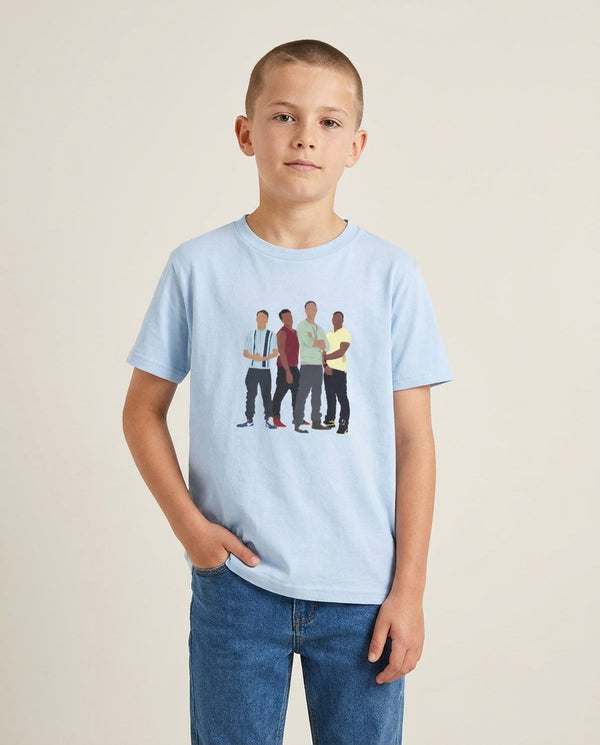 Band Kids T-Shirt — Blue Front, worn