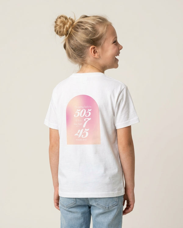 I'm Going Back To 505 - Arctic Monkeys Kids T-Shirt — White Back, worn