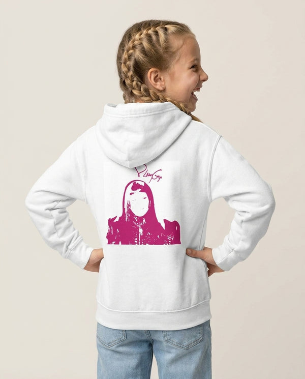 Pink Gaga Silhouette Kids Hoodie — White Back, worn