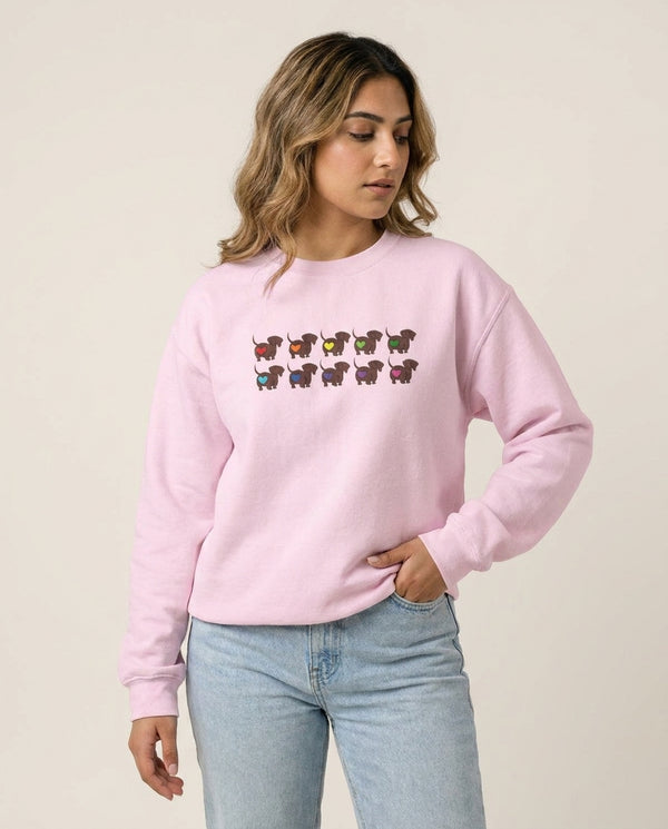 Love hearts - Dachshunds Sweatshirt — Pink Front, worn