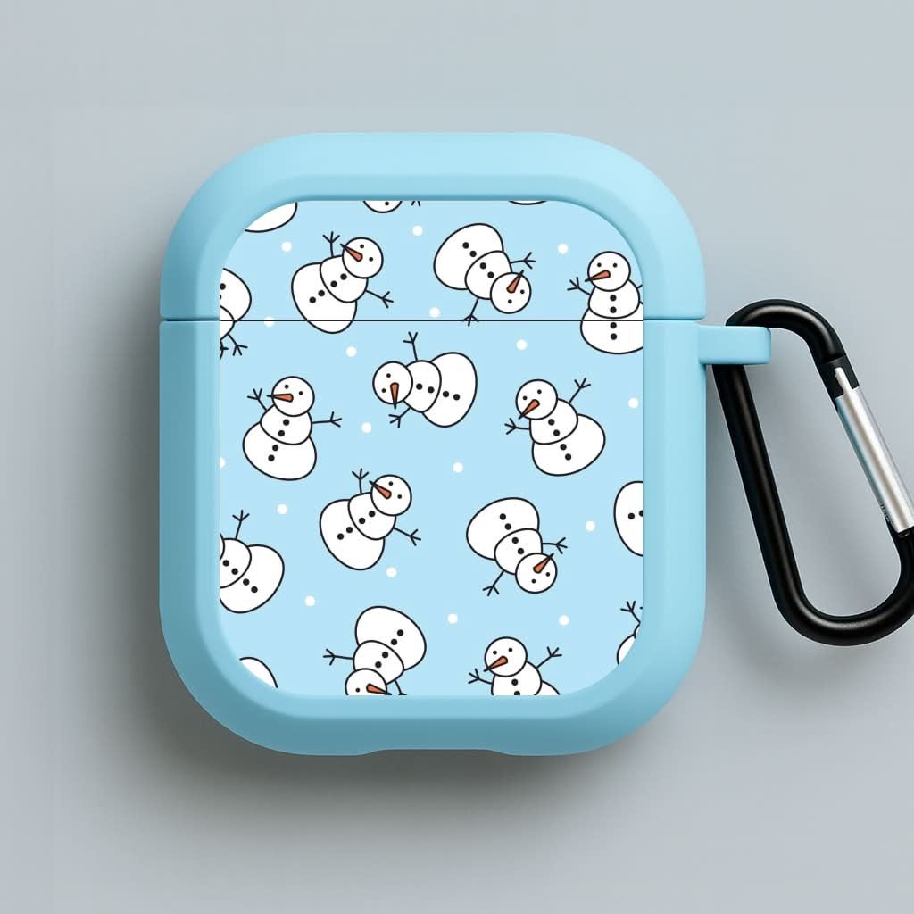 Cartoon Snowmen Pattern Blue AirPods Case
