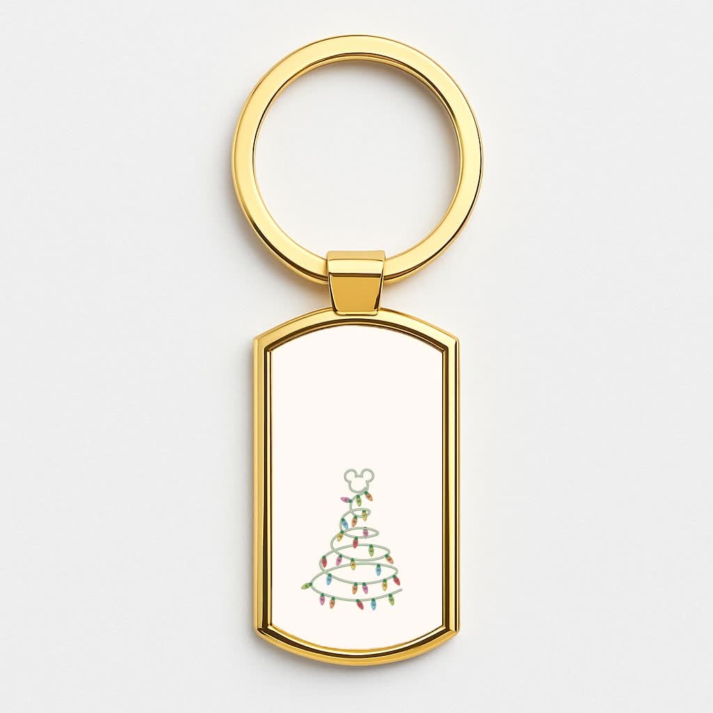 Cartoon Mouse Christmas Tree Lights Gold Keyring