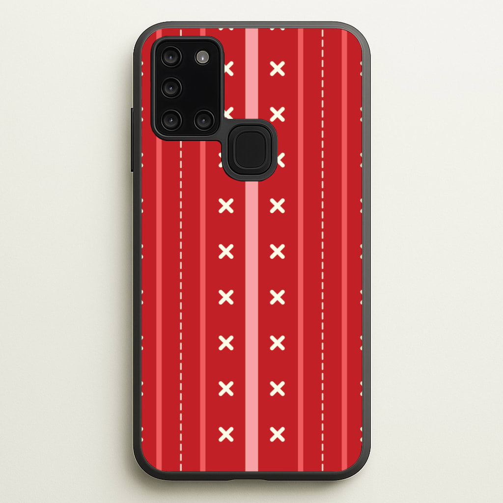 Stripes And Stitches Red Christmas Pattern Galaxy A21s Case