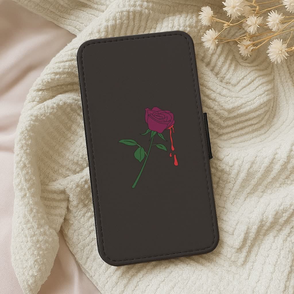 Dark Pink Rose Leather Phone Case