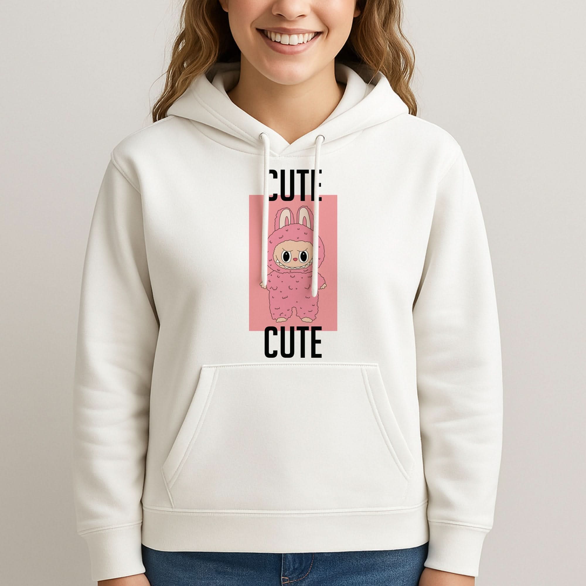 Cute Pink Monster Womans Hooded Sweatshirt
