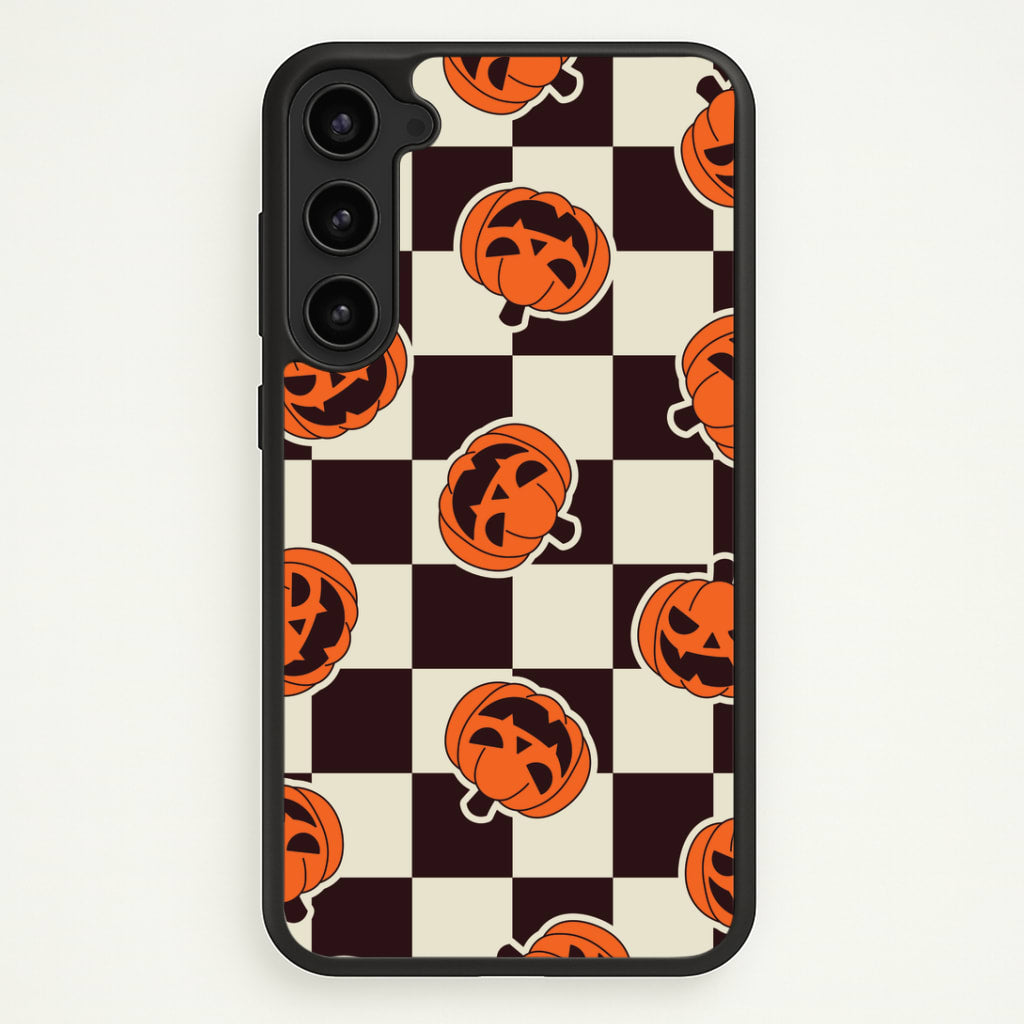 Pumpkin Stickers Checkered Pattern Galaxy S23 Plus Case