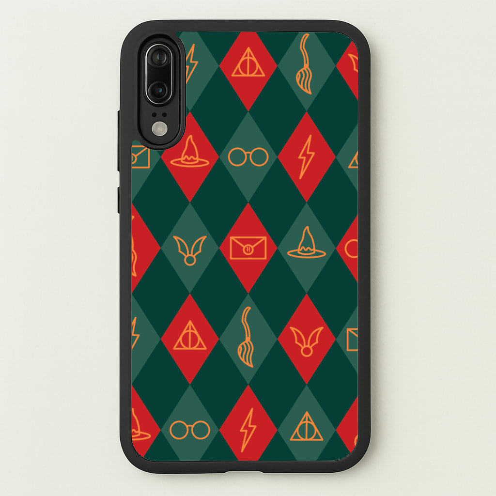 Christmas Wizard Icons Argyle Pattern Huawei P20 Case