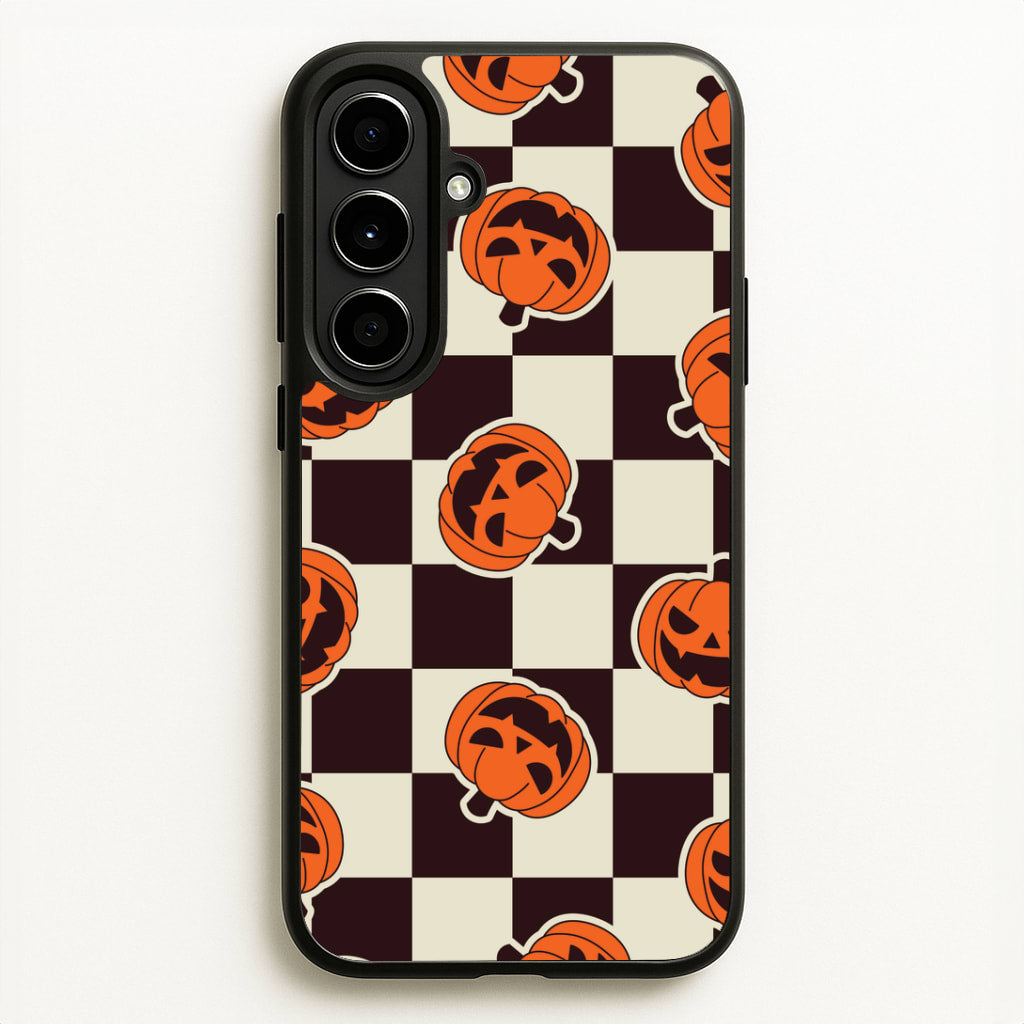 Pumpkin Stickers Checkered Pattern Galaxy A56 Case