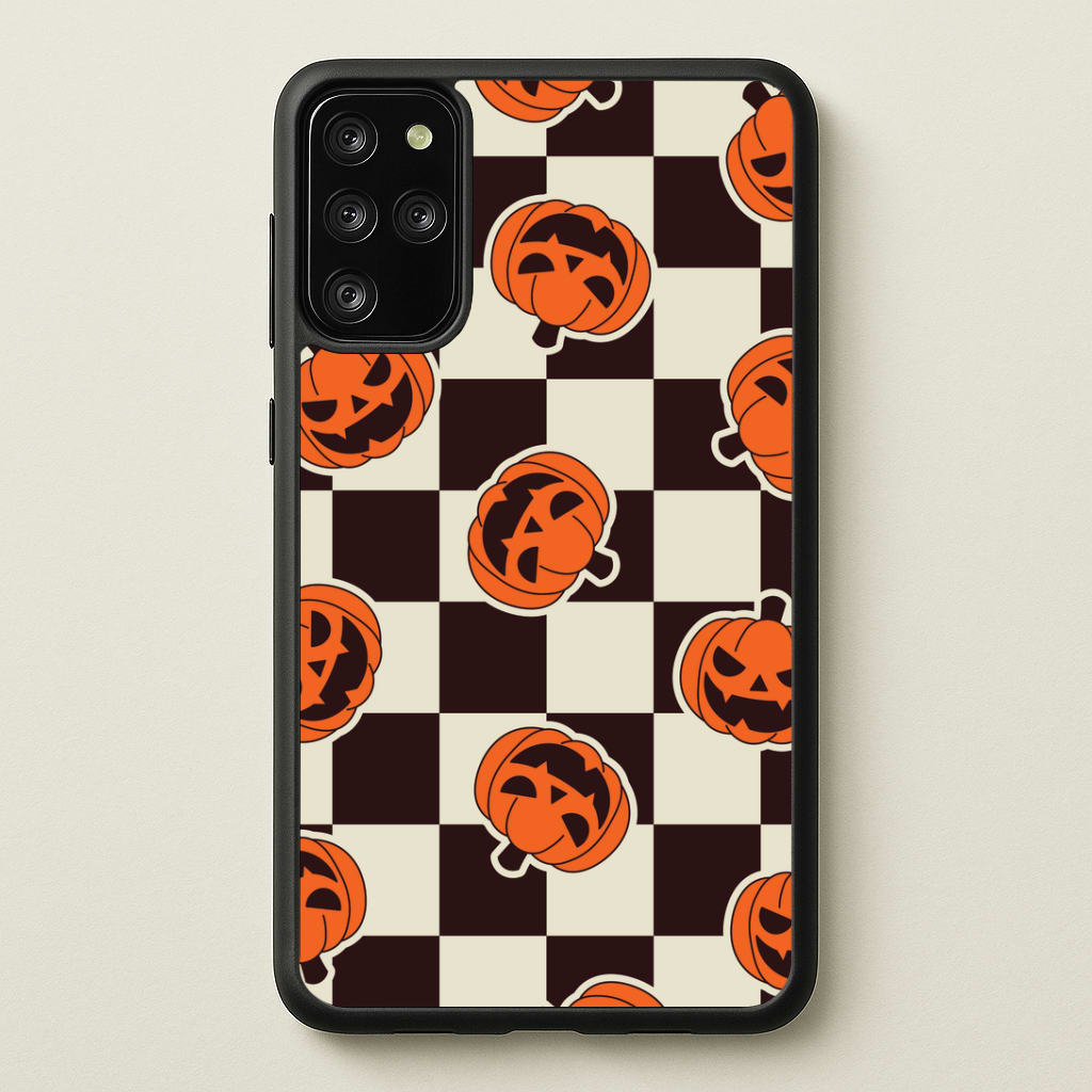 Pumpkin Stickers Checkered Pattern Galaxy S20 Plus Case