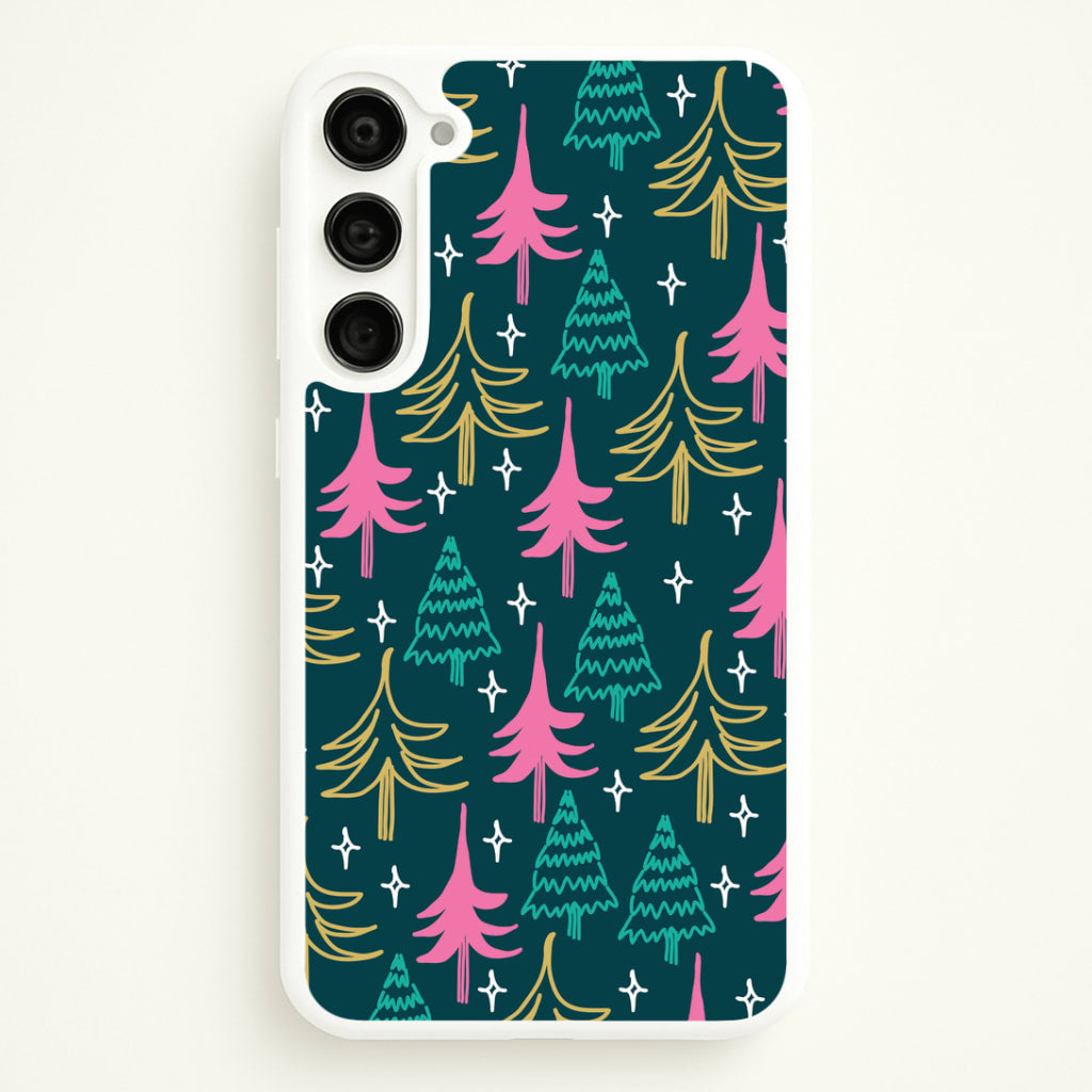 Colourful Sketched Christmas Trees Pattern Galaxy S23 Case
