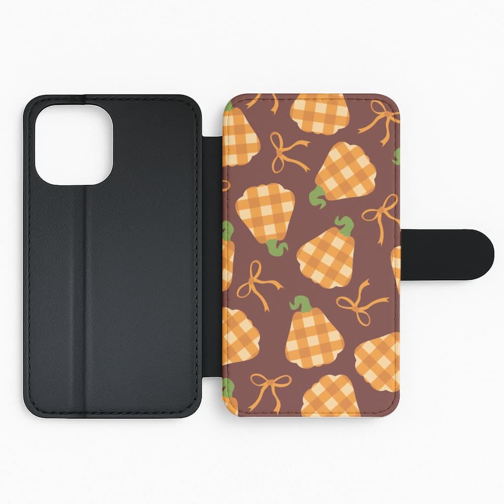 Tartan Pumpkins And Bows Pattern Flip Phone Case