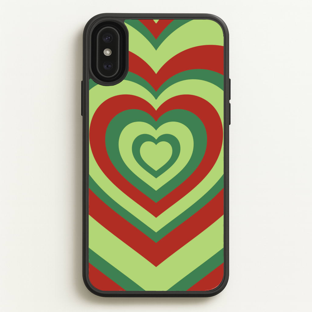Red And Green Trippy Heart Christmas Pattern iPhone XS Max Case