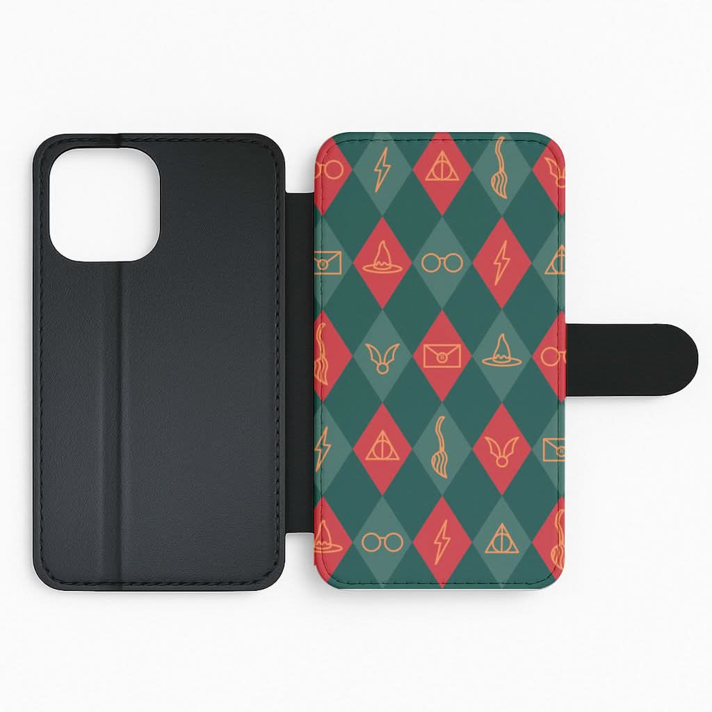 Christmas Wizard Icons Argyle Pattern Flip Phone Case