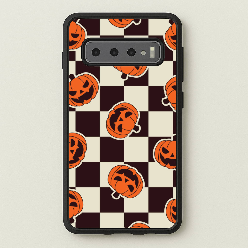 Pumpkin Stickers Checkered Pattern Galaxy S10 Case