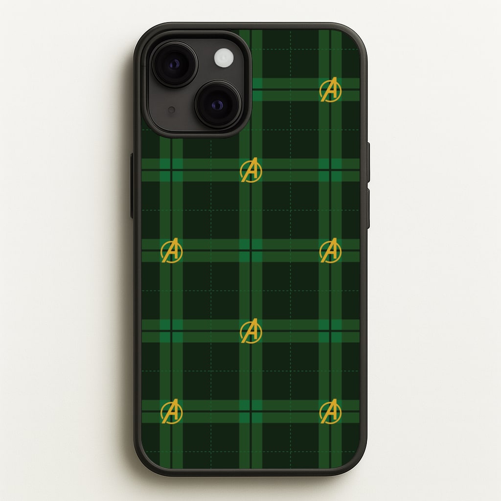 Superhero Team Green Tartan Pattern iPhone 13 Mini Case