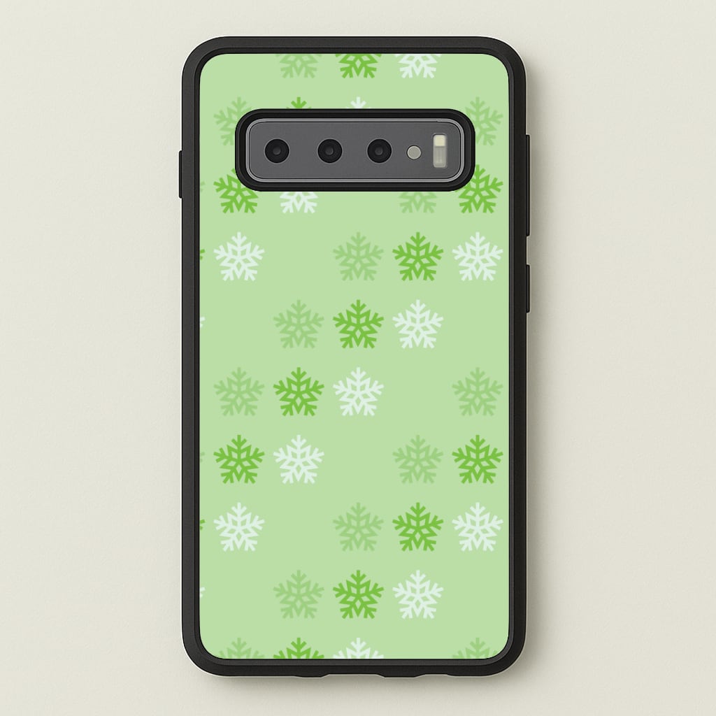 Green Slowflakes Christmas Pattern Galaxy S10 Plus Case