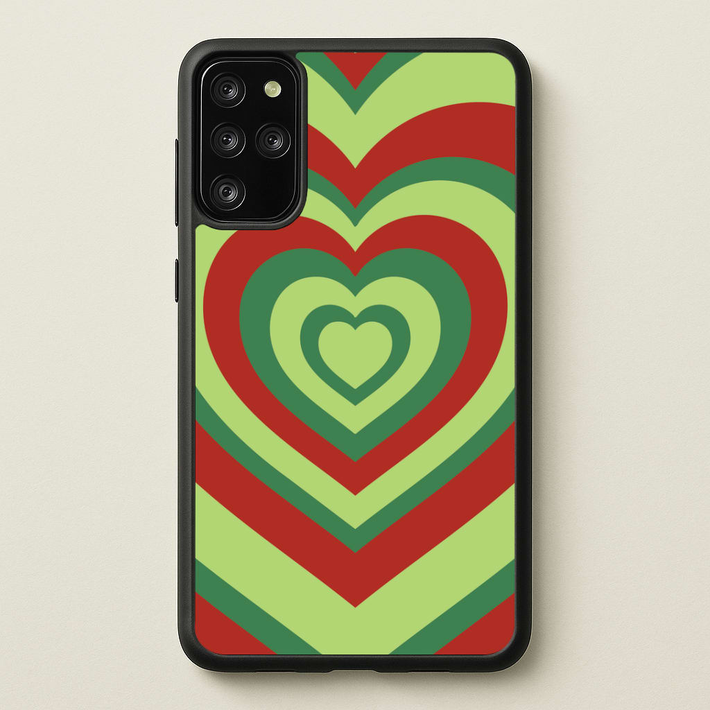 Red And Green Trippy Heart Christmas Pattern Galaxy S20 Plus Case