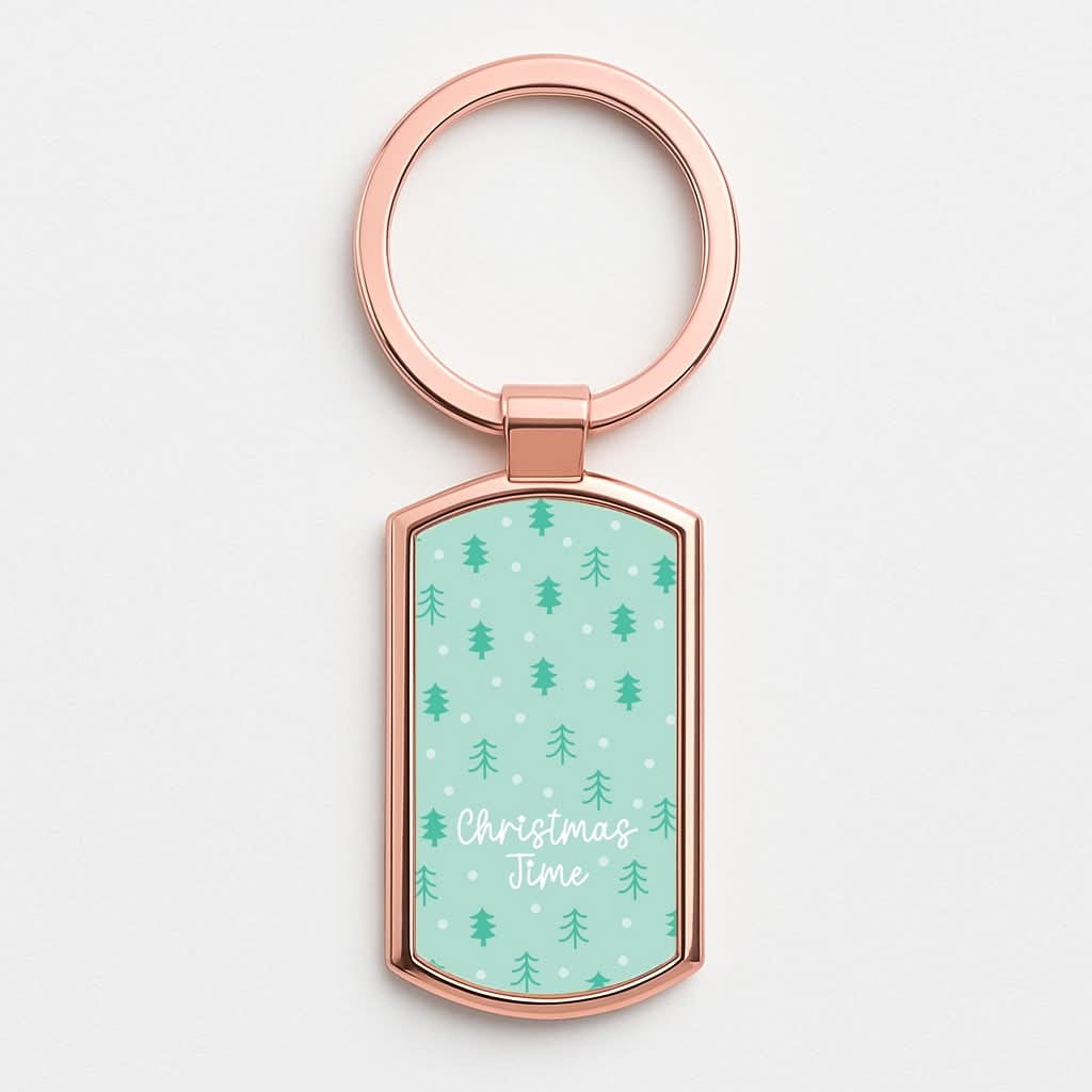 Cute Xmas Trees Pattern Rose Gold Keyring