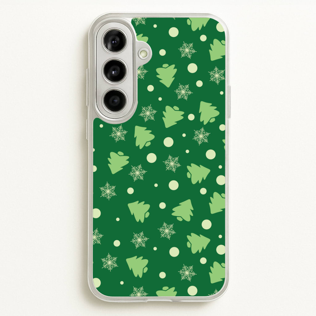 Cartoon Christmas Trees And Snowflakes Pattern Galaxy A56 Case