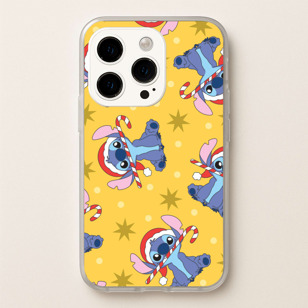 Cute Blue Alien Candycane Christmas Pattern iPhone 14 Pro Max Case