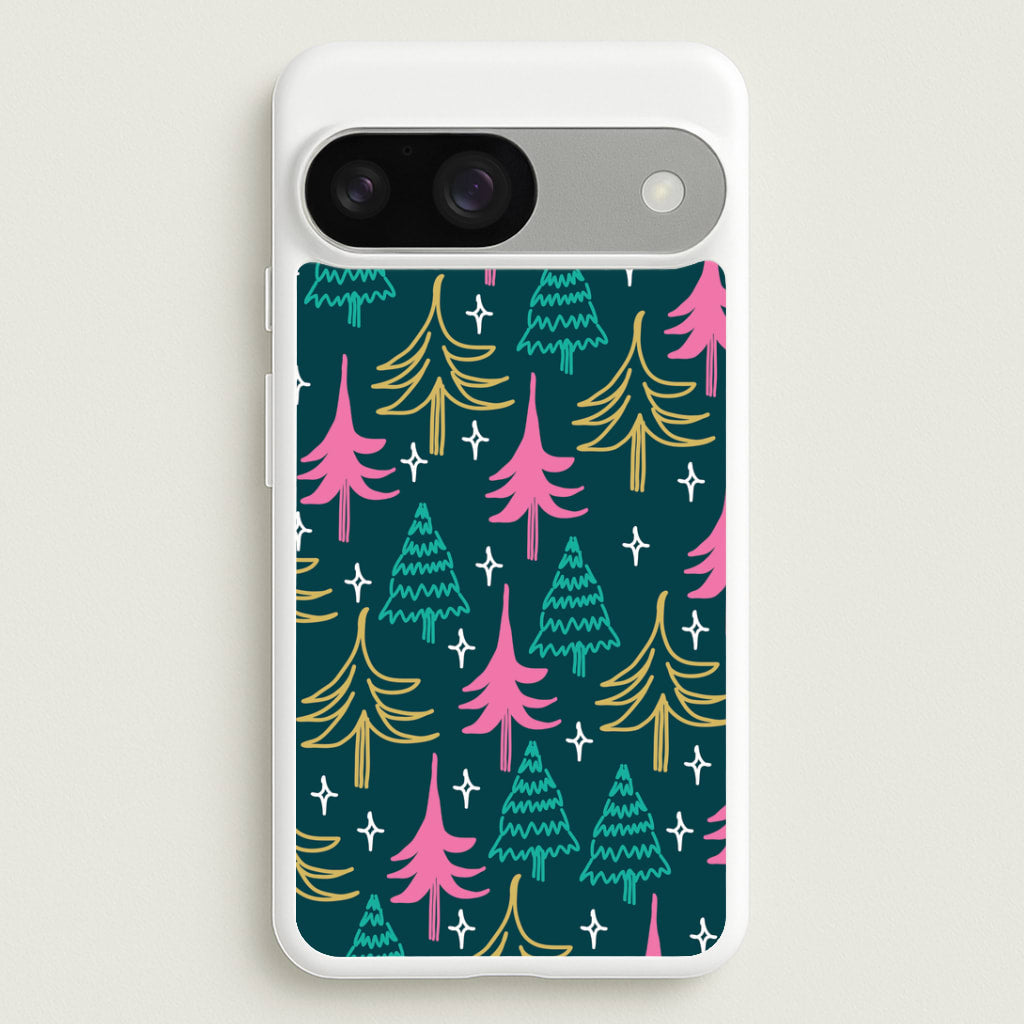 Colourful Sketched Christmas Trees Pattern Google Pixel 9 / 9 Pro Case