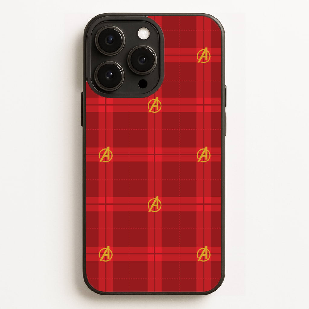 Superhero Team Red Tartan Pattern iPhone 16 Pro Max Case