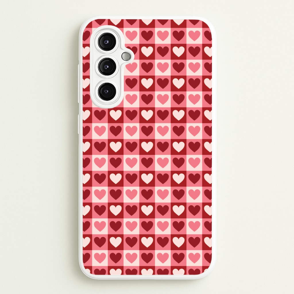 Pink Tartan Love Hearts Pattern Galaxy A14 Case