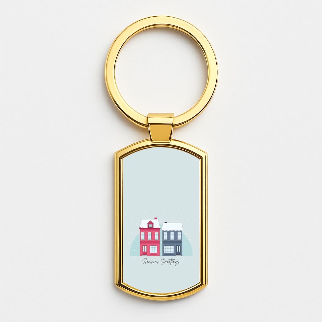 Seasons Greetings Winter Townhouses Gold Keyring
