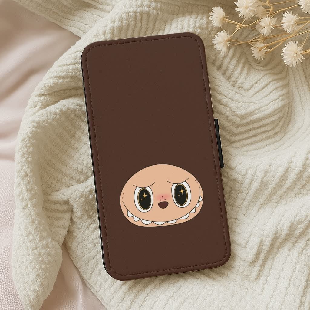 Cute Brown Monster Face Leather Phone Case