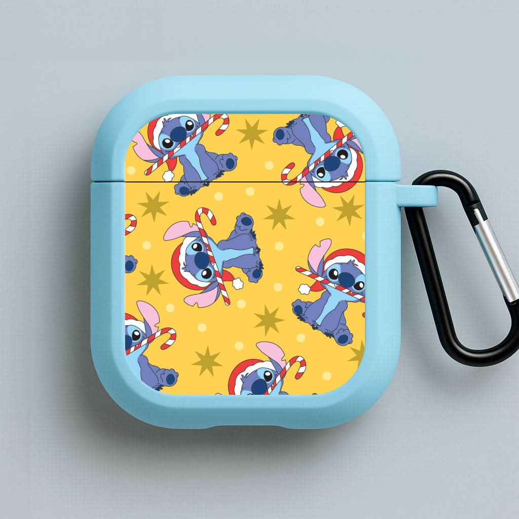 Cute Blue Alien Candycane Christmas Pattern Blue AirPods Case