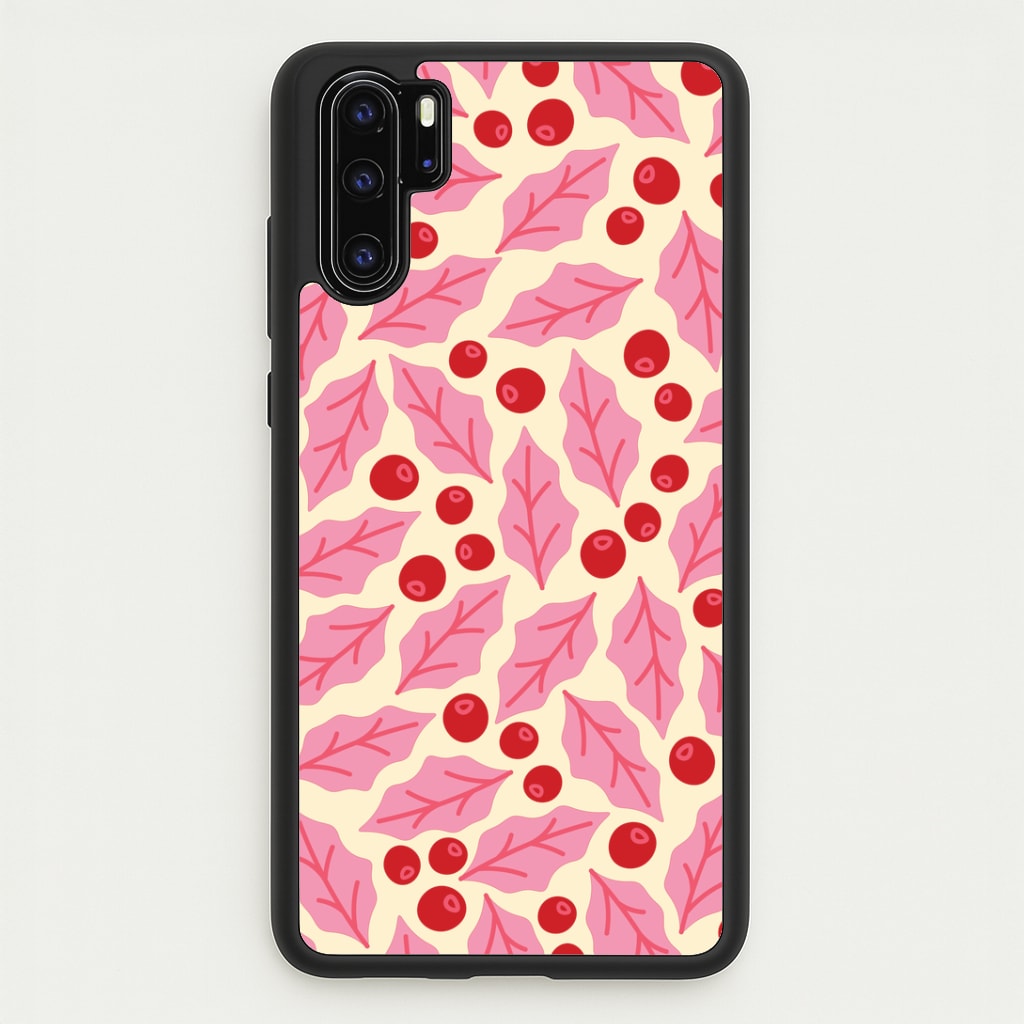 Pink Holly And Berries Pattern Huawei P30 Pro Case