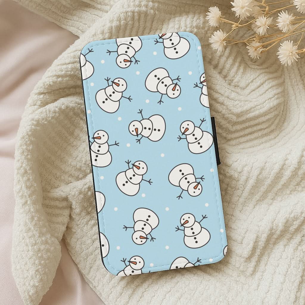 Cartoon Snowmen Pattern Leather Phone Case