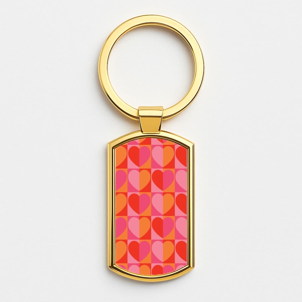 Sunset Hearts Pattern Gold Keyring