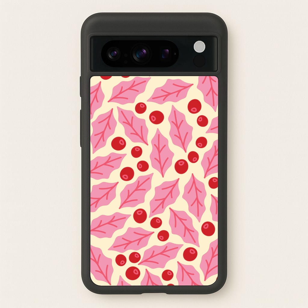 Pink Holly And Berries Pattern Google Pixel 8 Pro Case