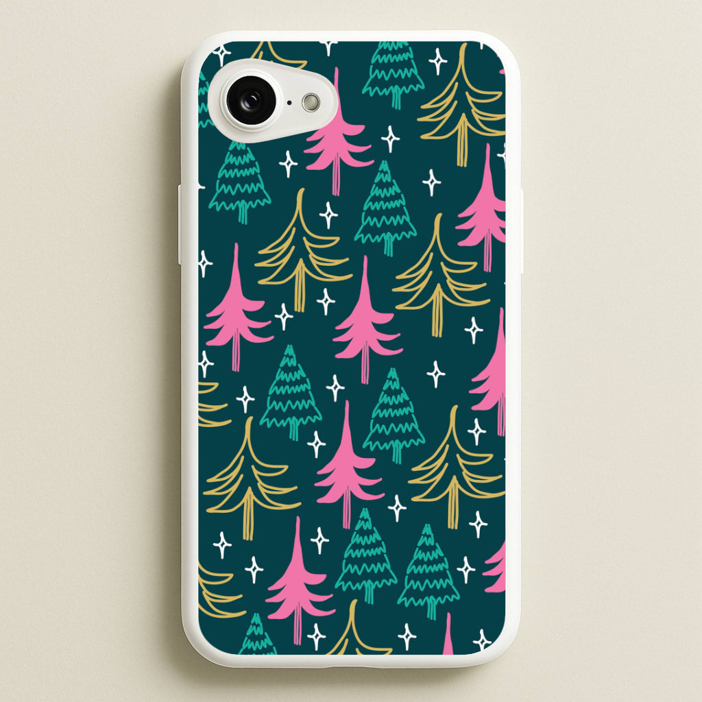 Colourful Sketched Christmas Trees Pattern iPhone 16e Case